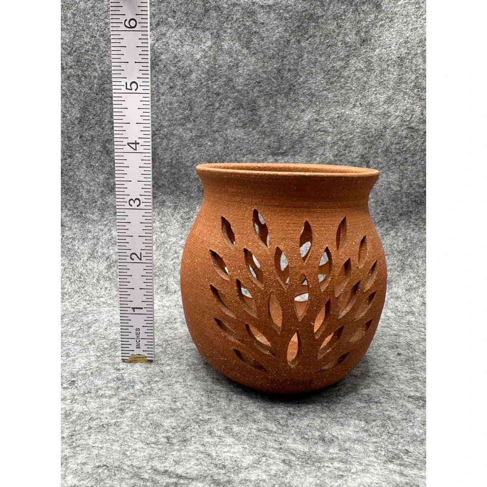 Zolman Studio Pottery Terracotta Tree of Life Cutout Tea Light Candle Holder 4